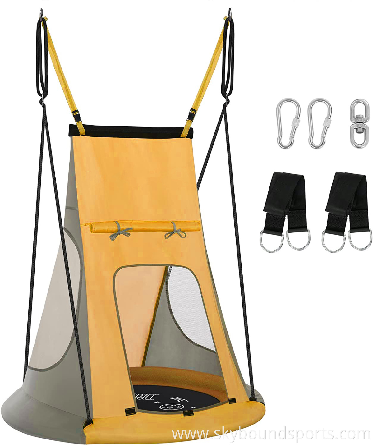 Outdoor and Indoor Kids Adjustable Height Hanging Play Round Swing with Tent